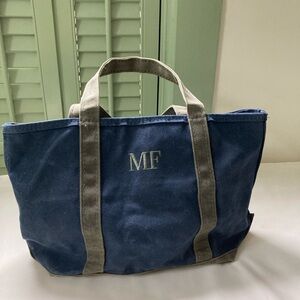 Vtg LL Bean Boat and Tote MF Ironic Monogram Zip Top Stiff Canvas Bag Med Maine